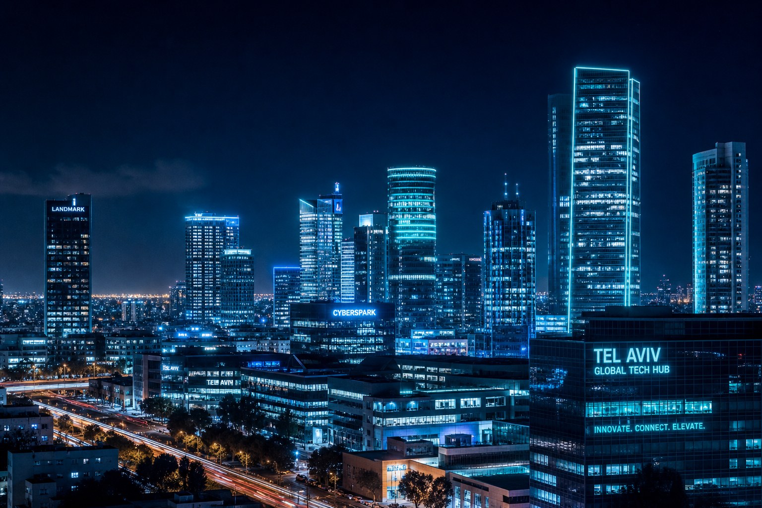 Tel Aviv skyline at night